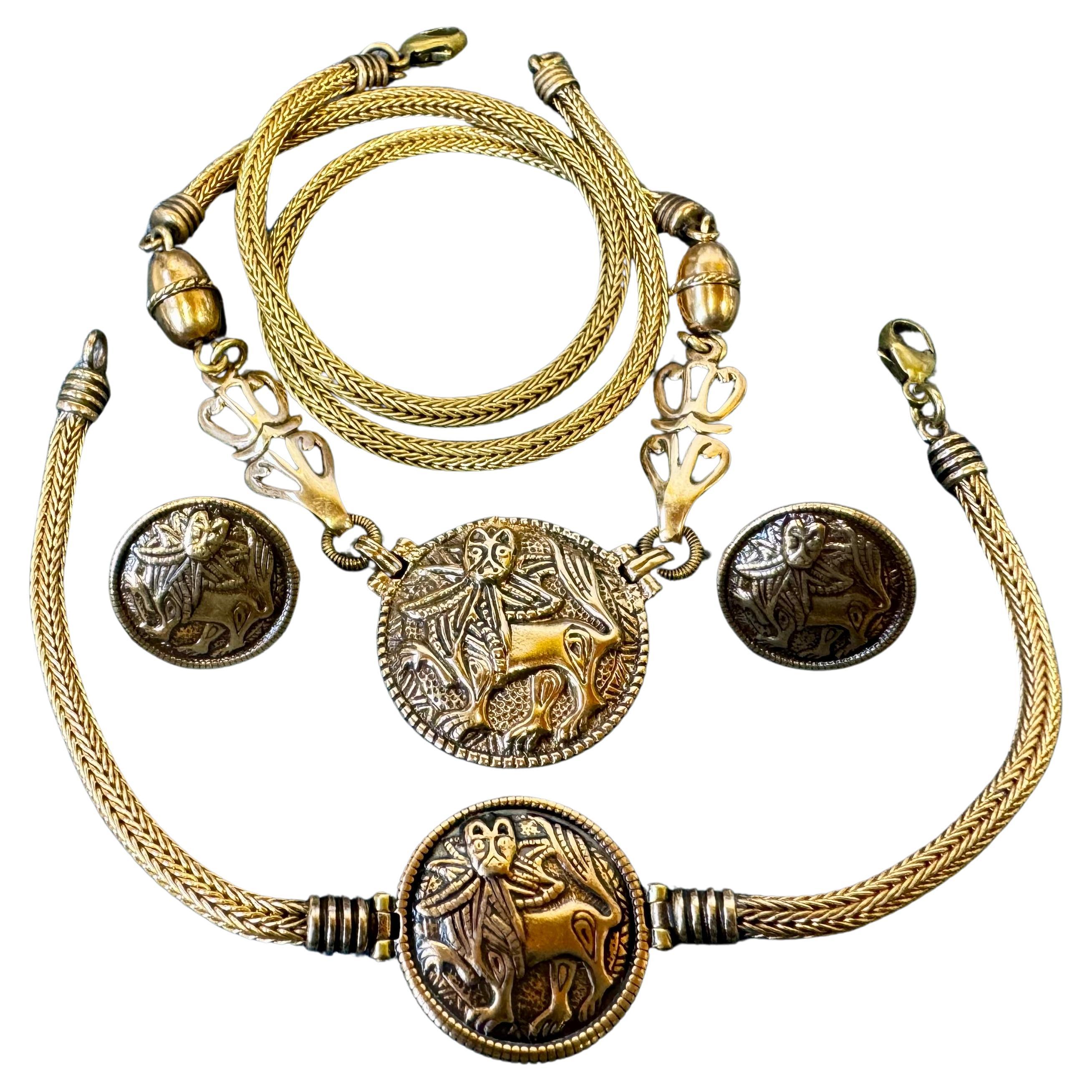 Kalevala Koru Sun Lion Necklace, Bracelet and Earrings. Finland