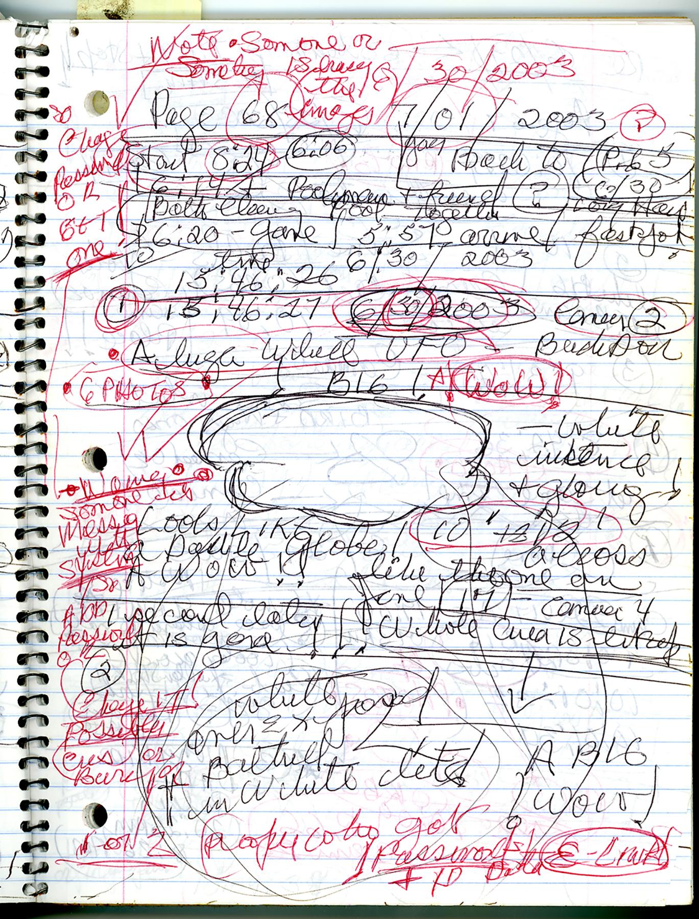 Page 68, UFO Notebook, Pacific Palisades, August 1 - Photograph by Kali