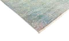 One-of-a-Kind Colorful Wool Hand-Knotted Area Rug, Aqua, 6' 1 x 12' 1