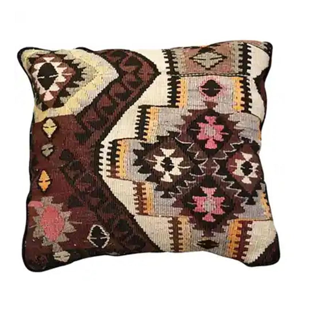 Antique Kilim pillow with a black linen back. Great colors for a chic accent pillow for any room. Circa turn of the century, Turkey.