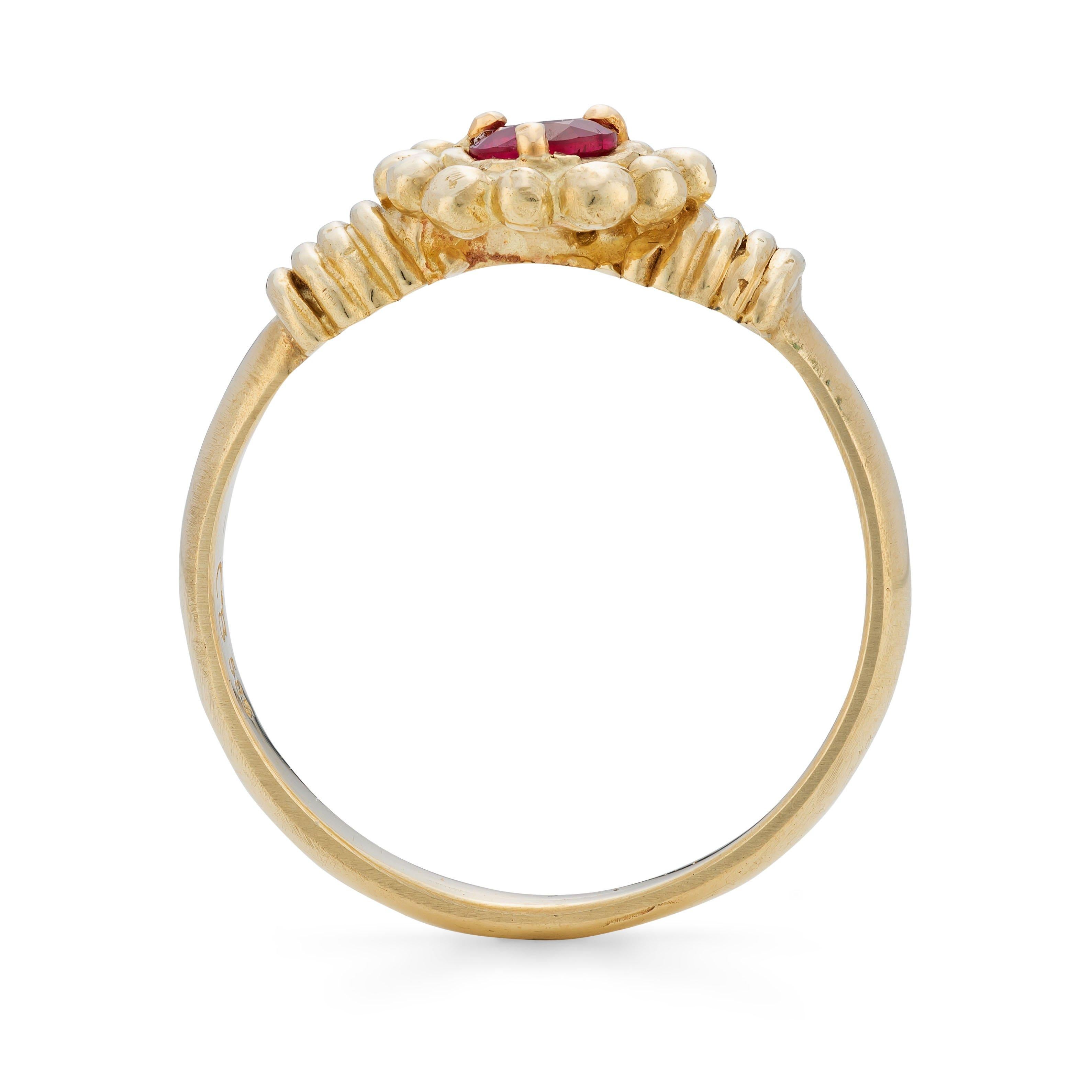 Artisan Kalimeris Ring, 18 Karat Yellow Gold with Ruby For Sale