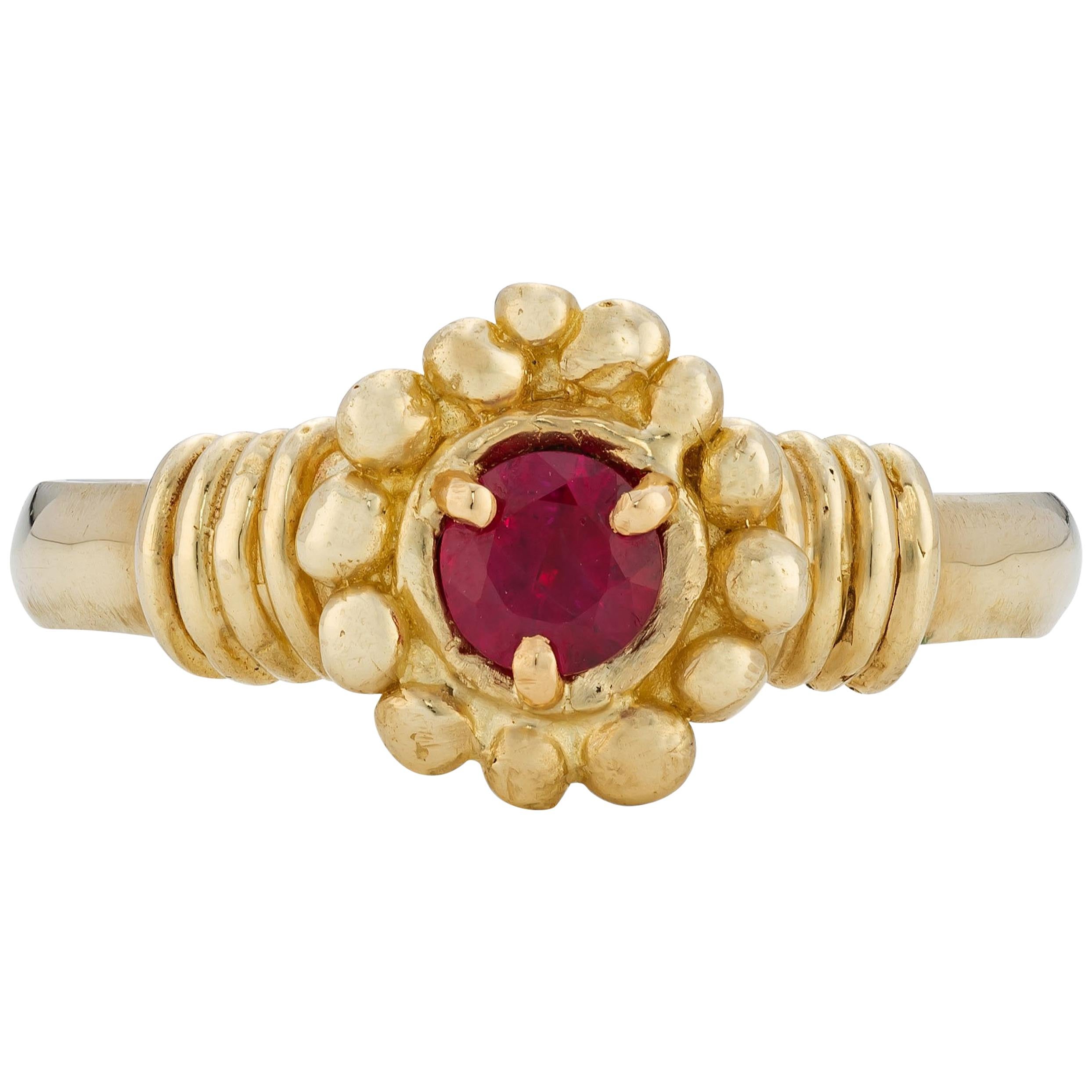 Kalimeris Ring, 18 Karat Yellow Gold with Ruby For Sale