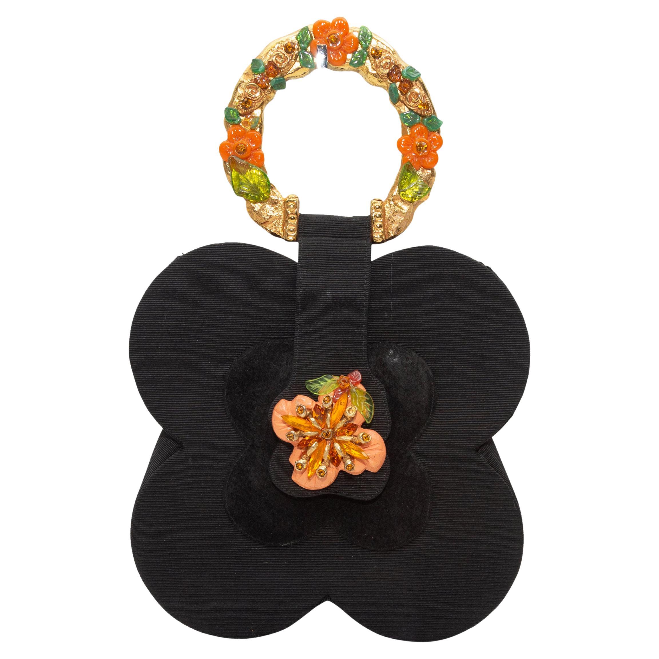 Kalinger Black & Multicolor Paris Floral Handbag
