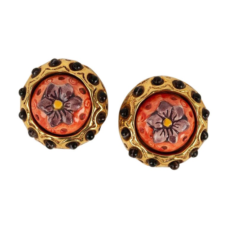 Kalinger - Boucles d'oreilles à clip en métal doré et céramique