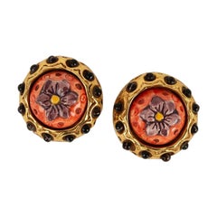 Orecchini a clip in metallo dorato e ceramica Kalinger