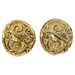 Kalinger Paris Carved Gilt Resin Clip Earrings