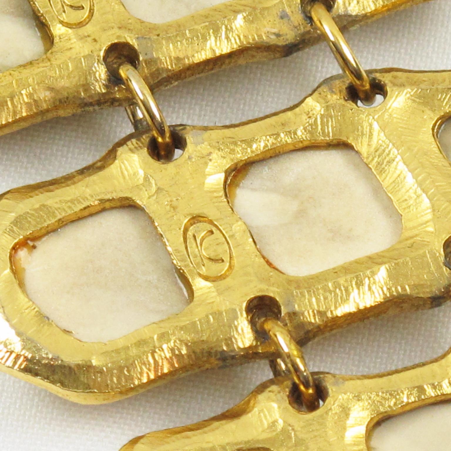 Kalinger Bracelet à maillons en métal doré et résine semblable à du marbre, Paris Unisexe en vente