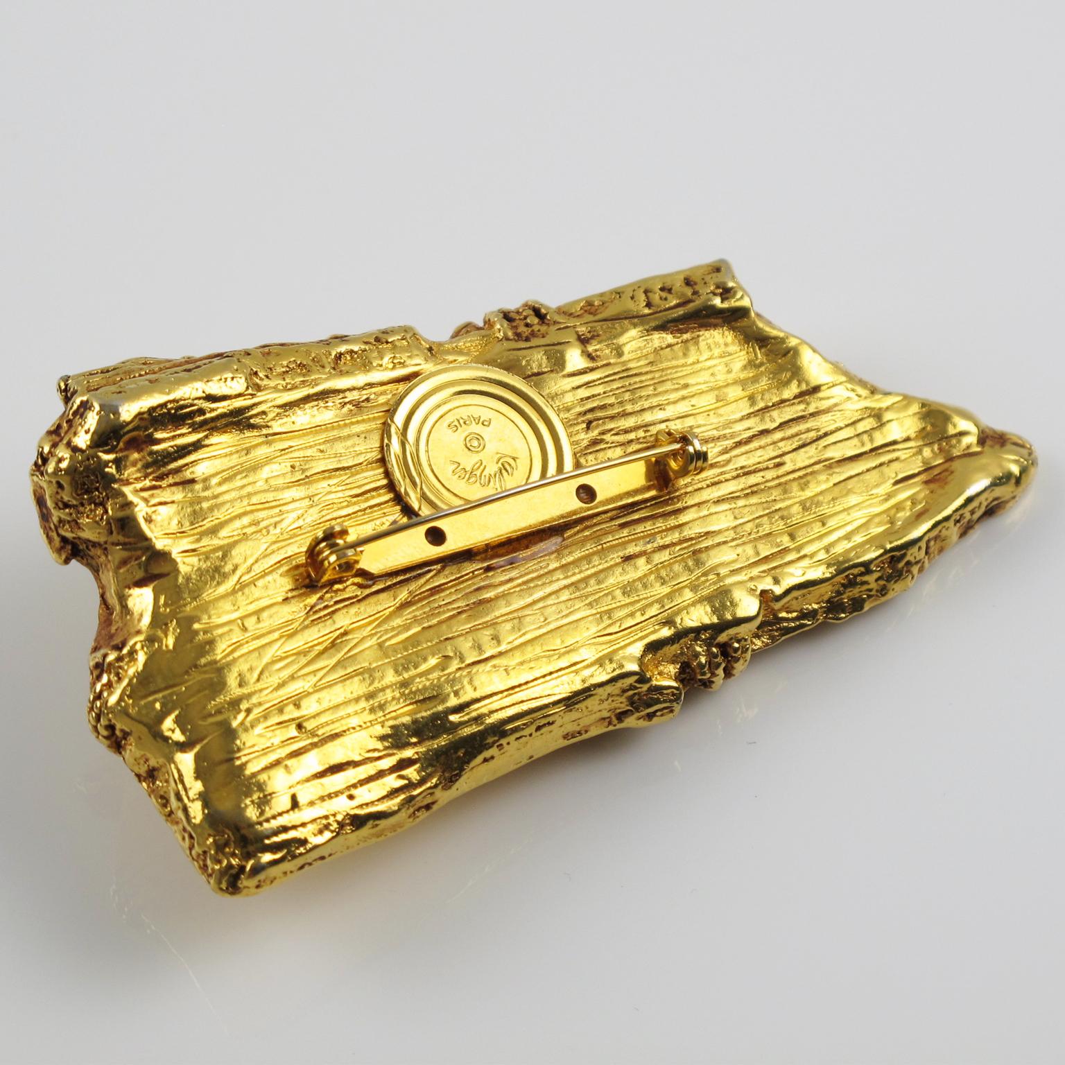 Kalinger Paris Broche de metal dorado y resina Trozo de madera de deriva en Excelente estado para la venta en Atlanta, GA
