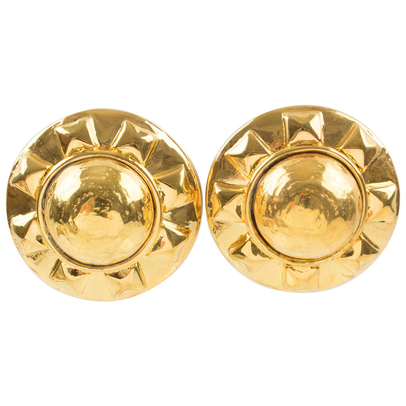 Kalinger Paris Gilt Resin Sun Clip Earrings For Sale