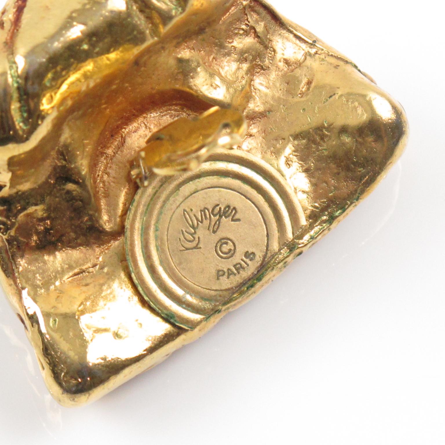 Kalinger Paris Gold und lila Harz Jeweled Clip Ohrringe für Damen oder Herren im Angebot