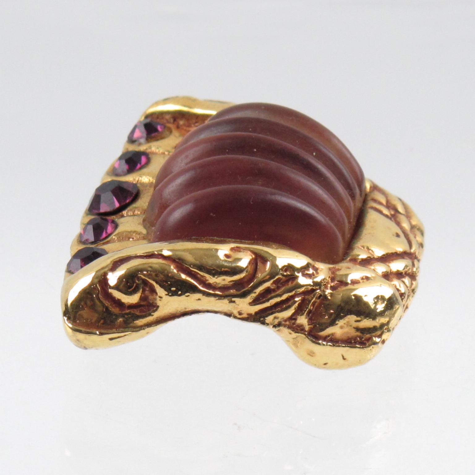 Kalinger Paris Gold und lila Harz Jeweled Clip Ohrringe im Angebot 1