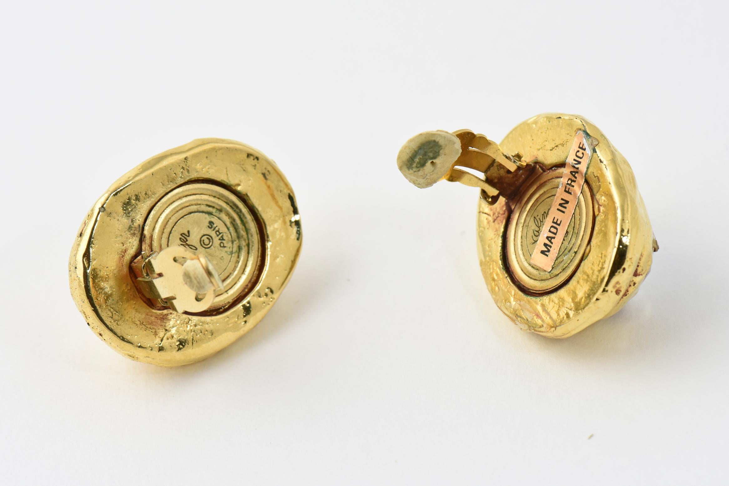 1980er Jahre Kalinger Paris Gold-Kristall-Statement-Ohrringe (Ovalschliff) im Angebot