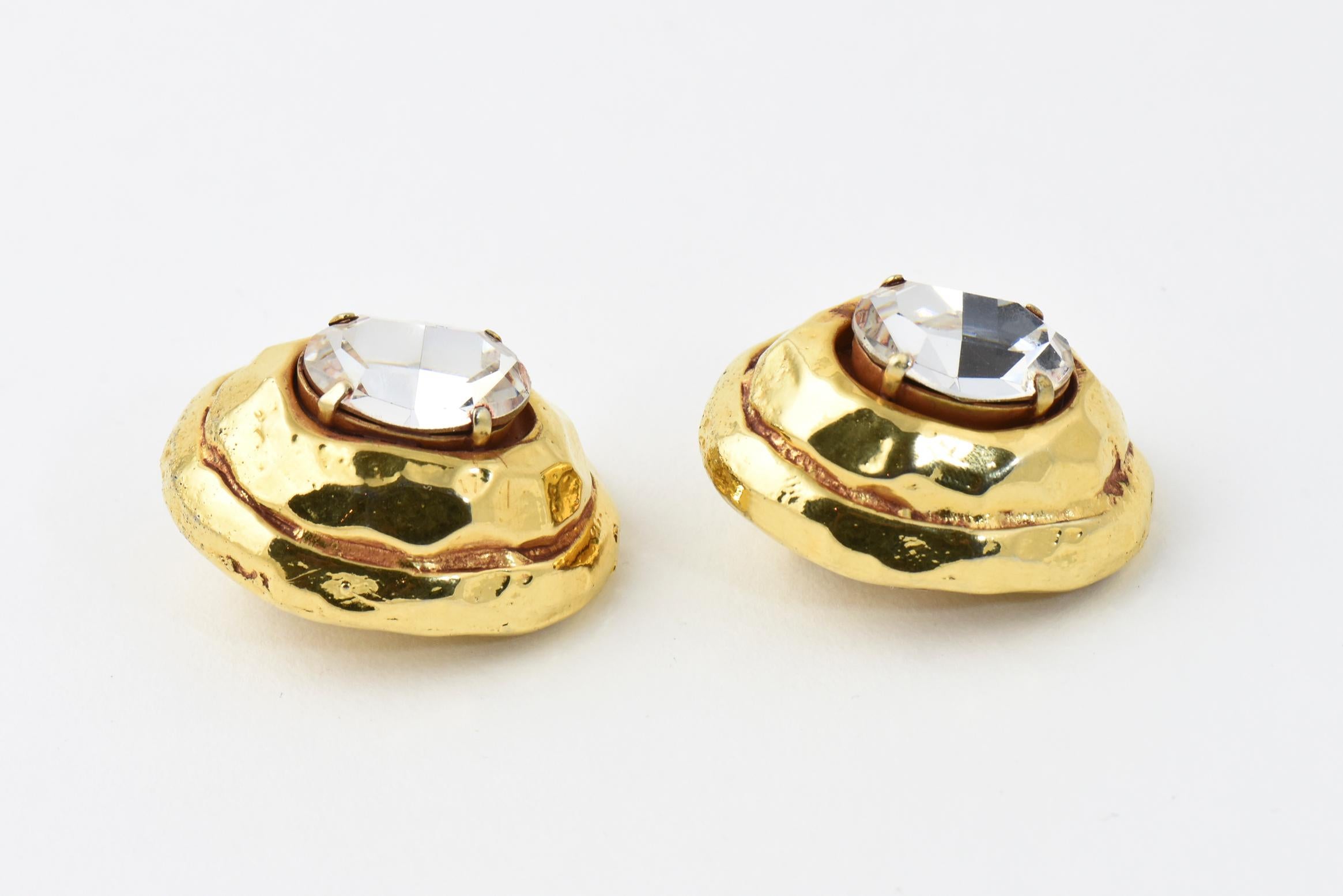 Women's 1980s Kalinger Paris Gold Crystal Statement Earrings For Sale