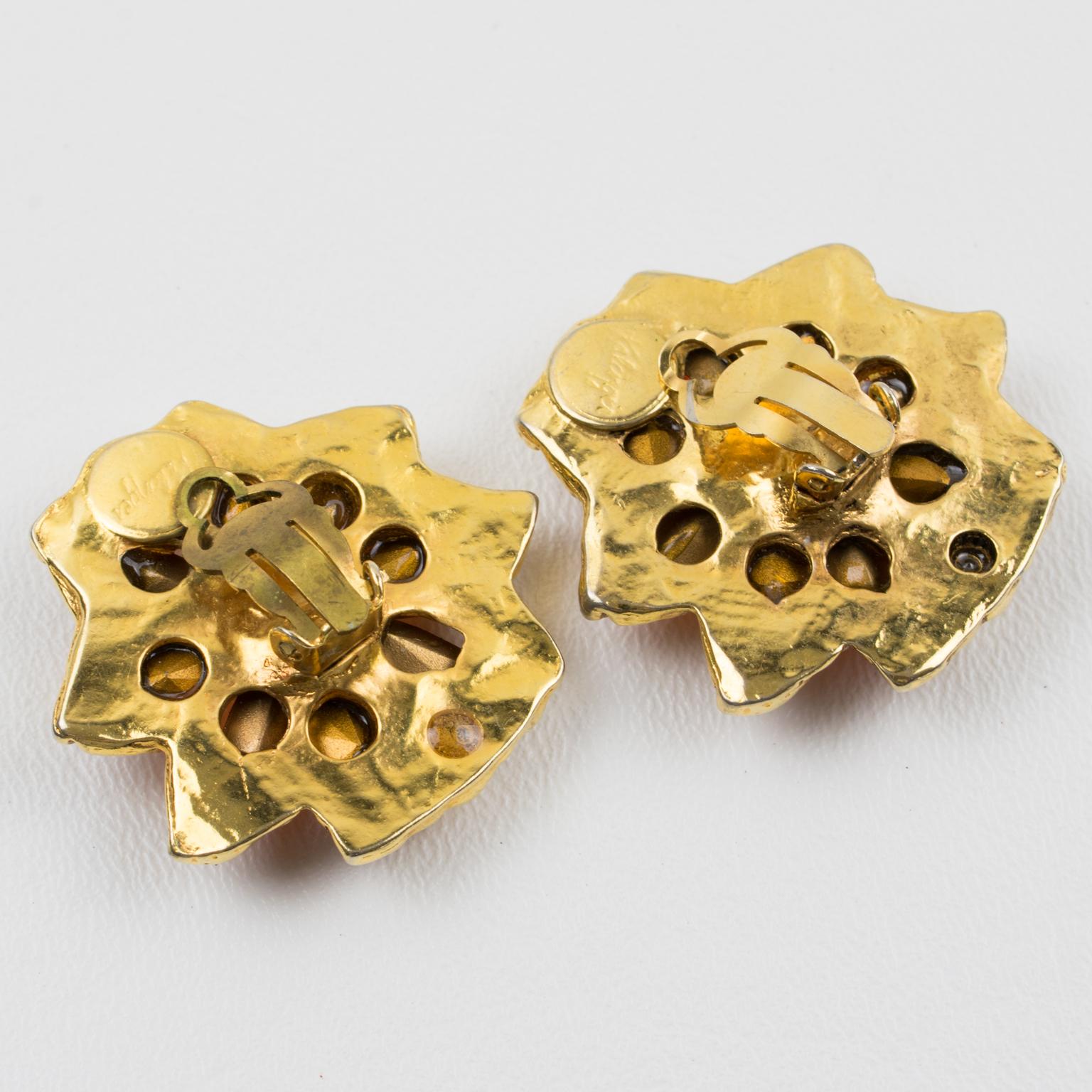 Kalinger Paris Juwelen-Ohrclips mit orangefarbenen und honigblumen im Zustand „Gut“ im Angebot in Atlanta, GA
