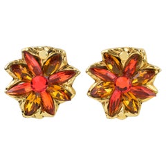 Kalinger Paris - Boucles d'oreilles à clips ornées de fleurs orange et miel
