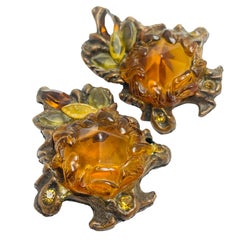 KALINGER PARIS made in France bronze rone poured glass designer clip earrings