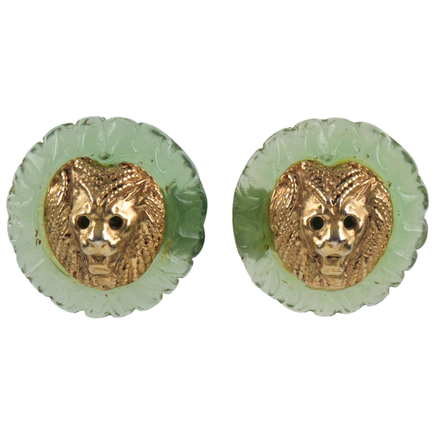Kalinger Paris Resin Clip Earrings Lion Head