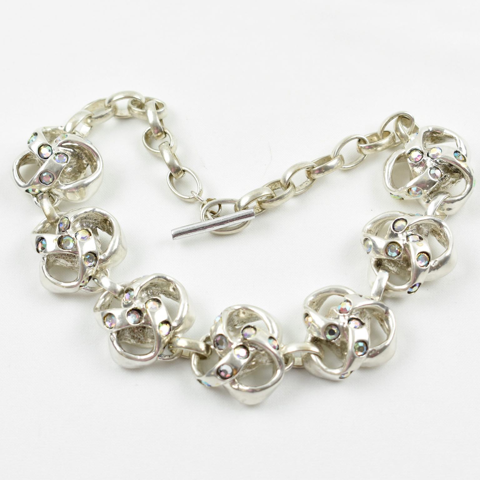 Modernist Kalinger Paris Silver Plate Jeweled Medallion Choker Necklace For Sale