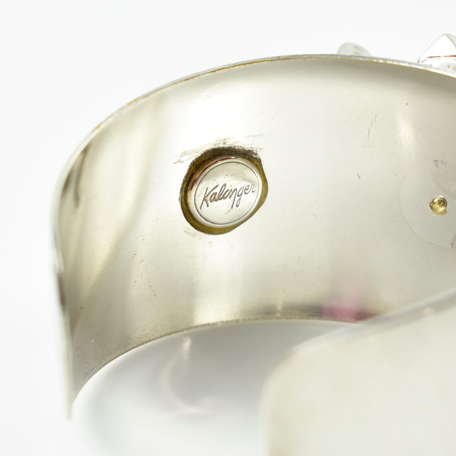 Kalinger Paris Silvered Jeweled Cuff Bracelet with Resin Floral Decor For Sale 2