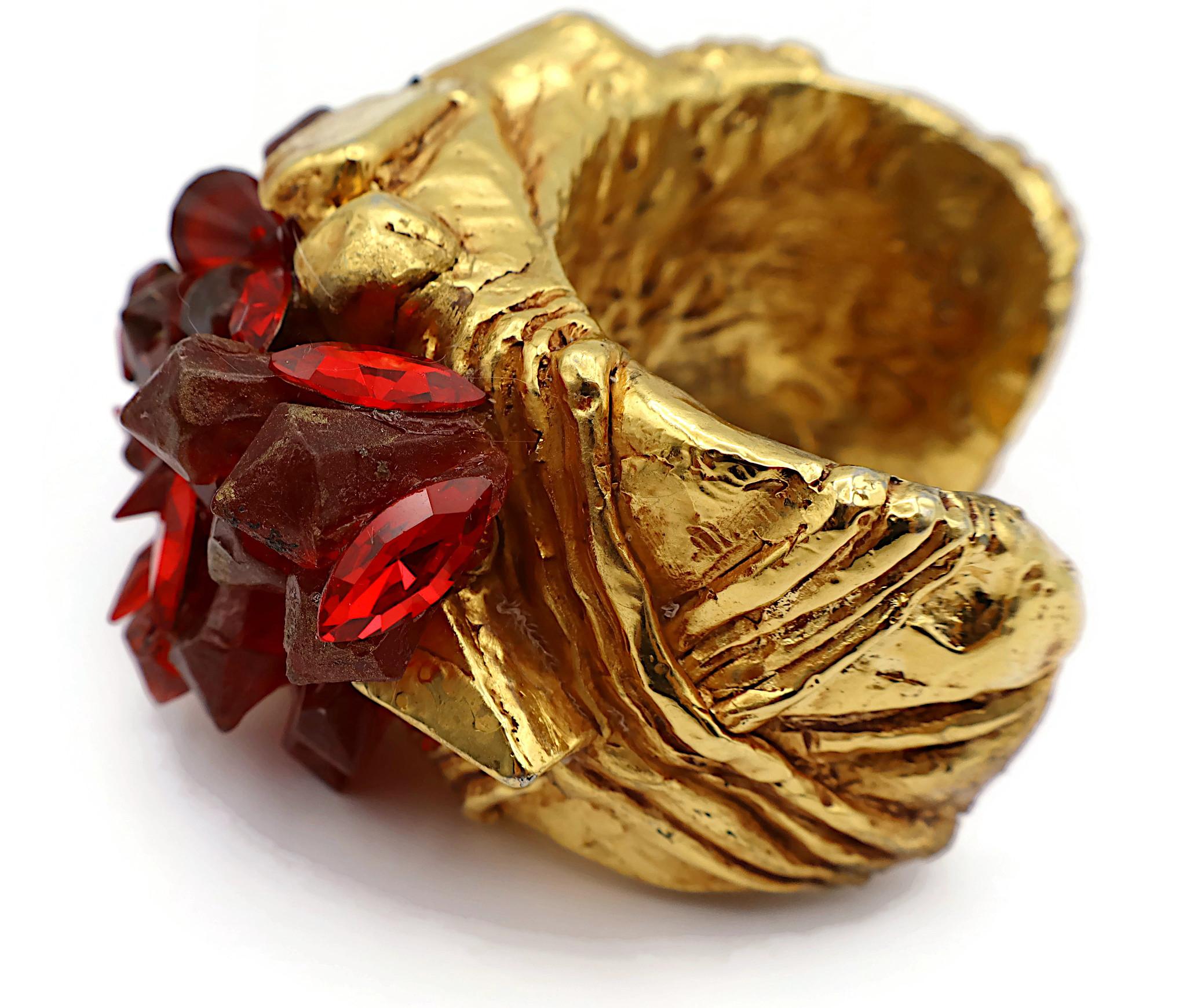 KALINGER Vintage Gold Tone Resin Cuff Bracelet with Faux Red Quartz Cluster For Sale 11