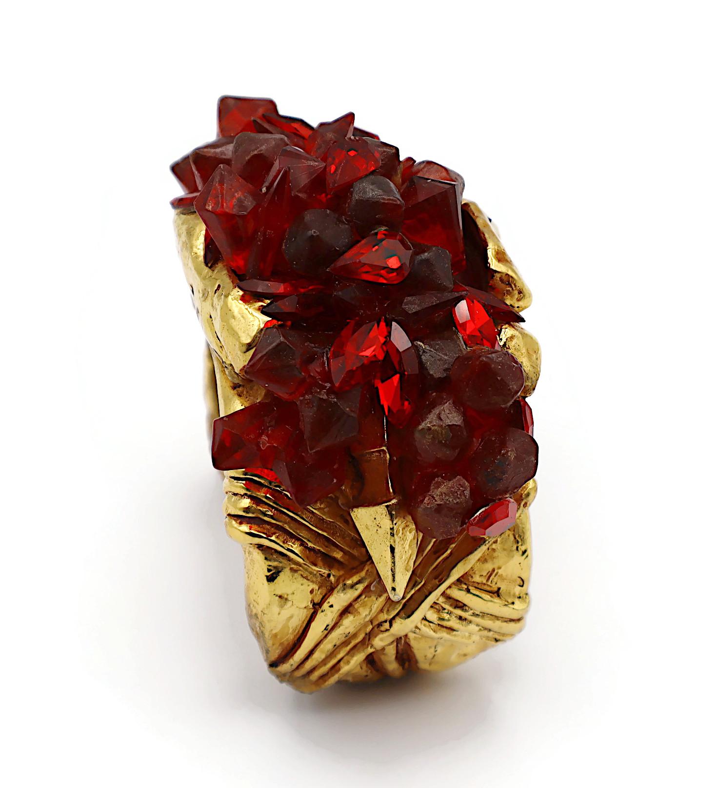 Women's KALINGER Vintage Gold Tone Resin Cuff Bracelet with Faux Red Quartz Cluster For Sale