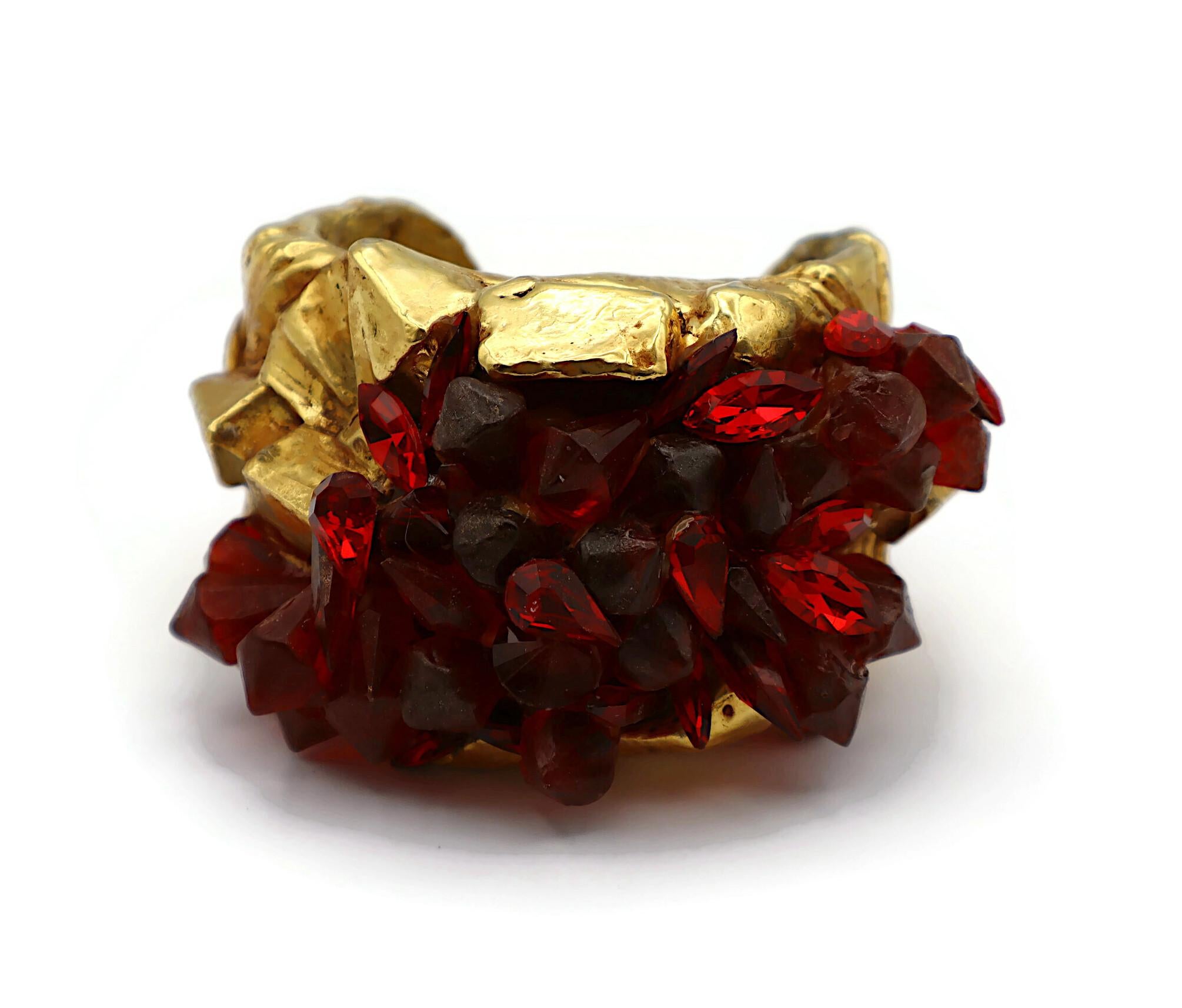 KALINGER Vintage Gold Tone Resin Cuff Bracelet with Faux Red Quartz Cluster For Sale 3