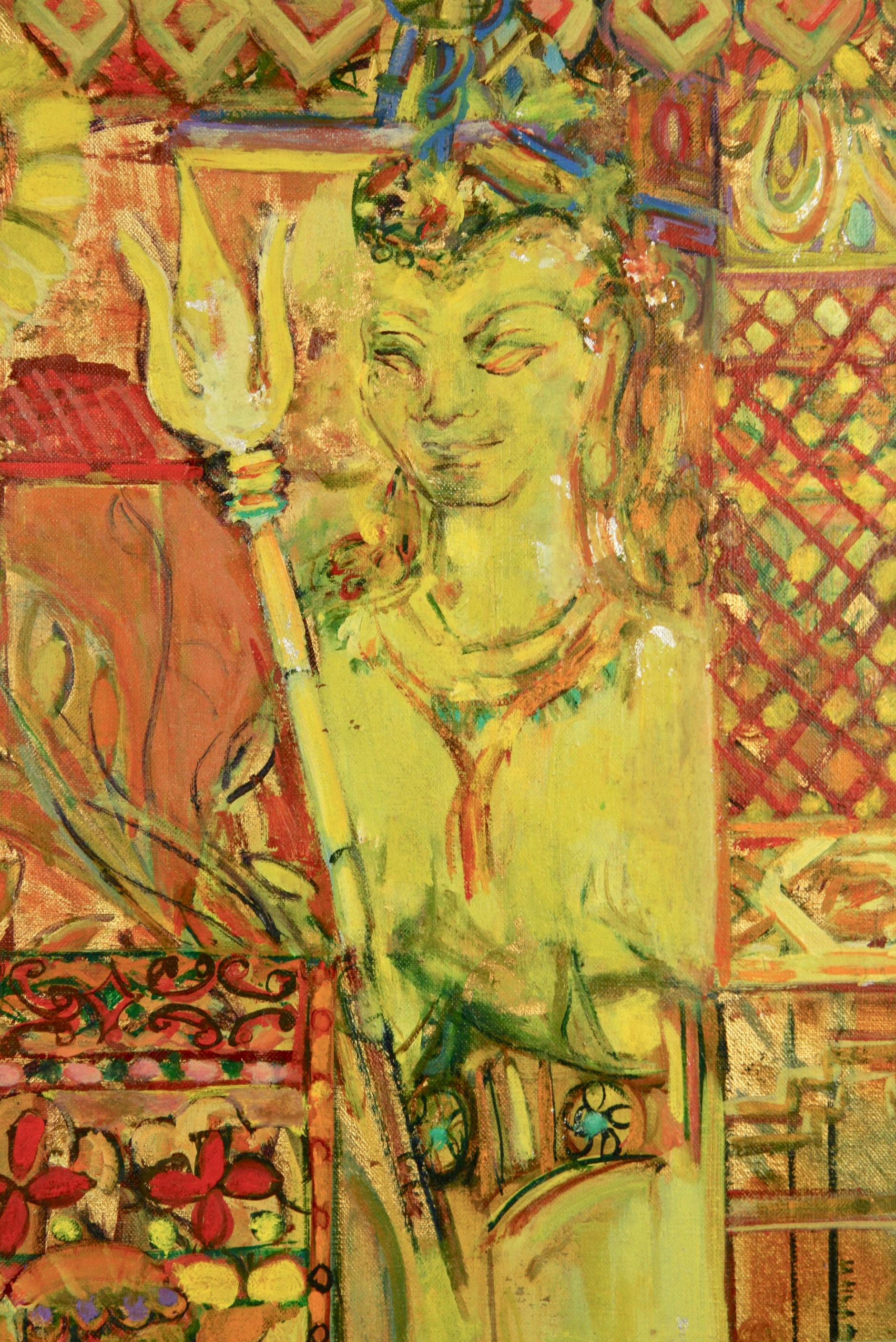3057 Pittura ad olio figurativa cubica/surreale 
Incastonato in una cornice vintage in legno dorato
