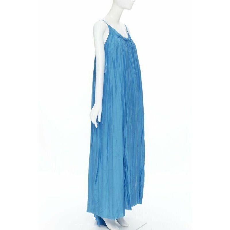 Women's KALITA 100% silk blue gathered scoop neck dipped open back maxi dress XS