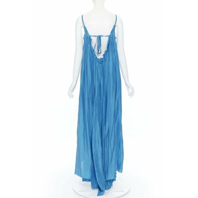 KALITA 100% silk blue gathered scoop neck dipped open back maxi dress XS 2