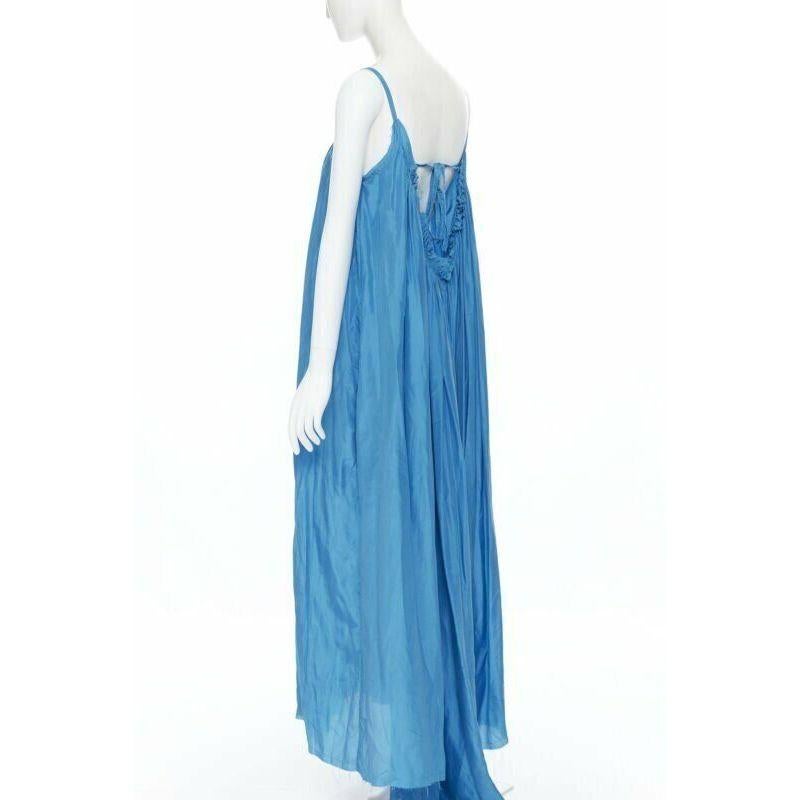 KALITA 100% silk blue gathered scoop neck dipped open back maxi dress XS 3
