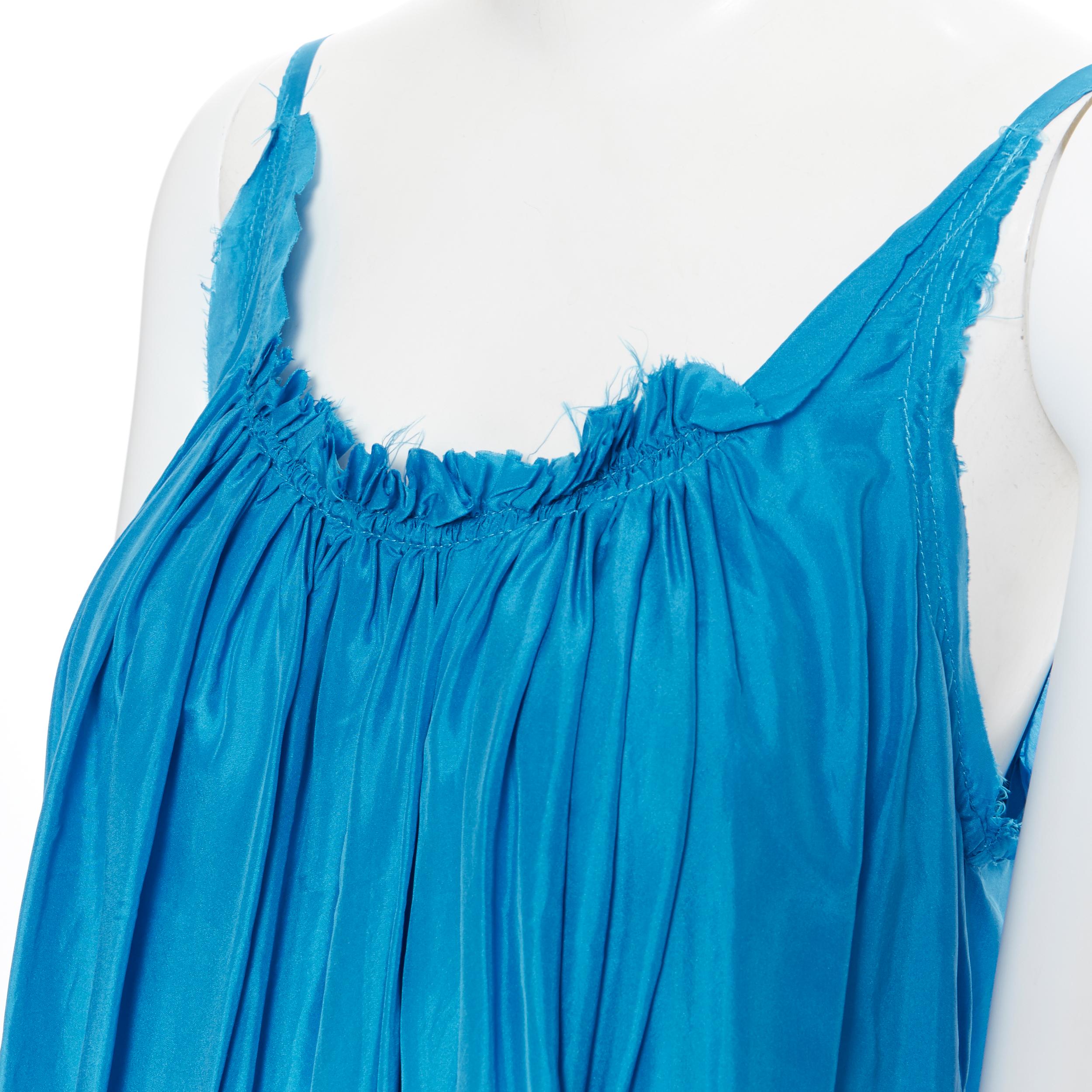 Women's KALITA 100% silk blue gathered scoop neck dipped open back maxi dress XS