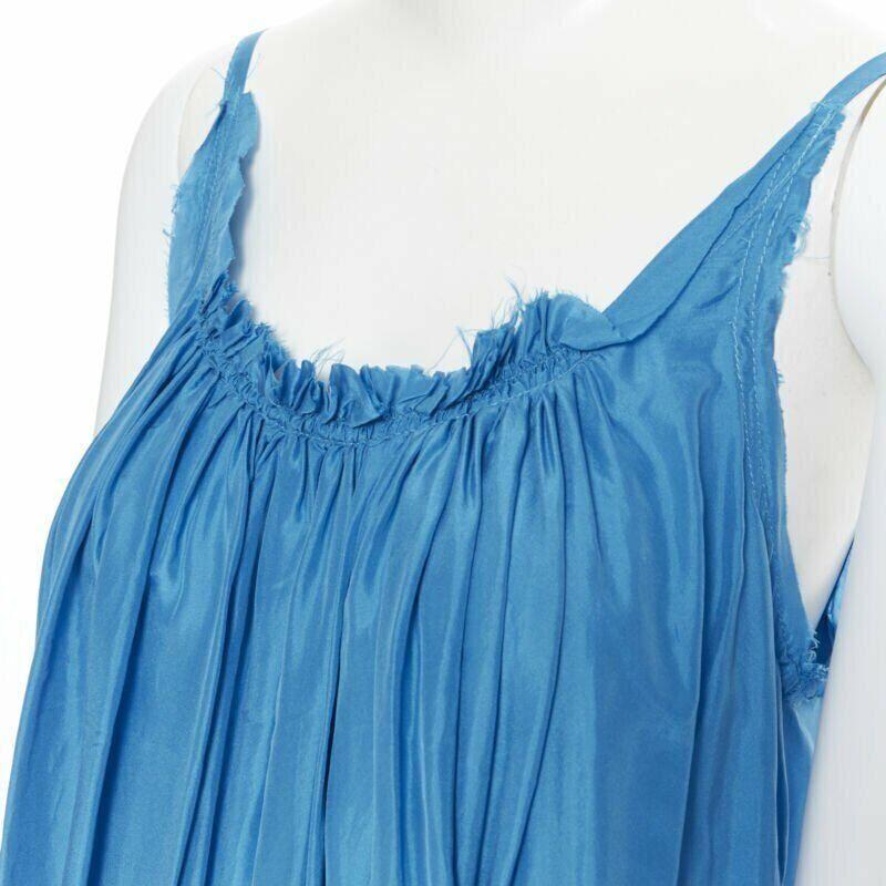 KALITA 100% silk blue gathered scoop neck dipped open back maxi dress XS 4