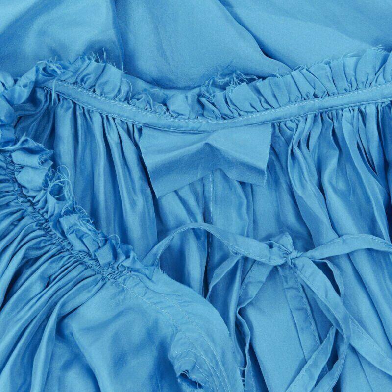 KALITA 100% silk blue gathered scoop neck dipped open back maxi dress XS 5