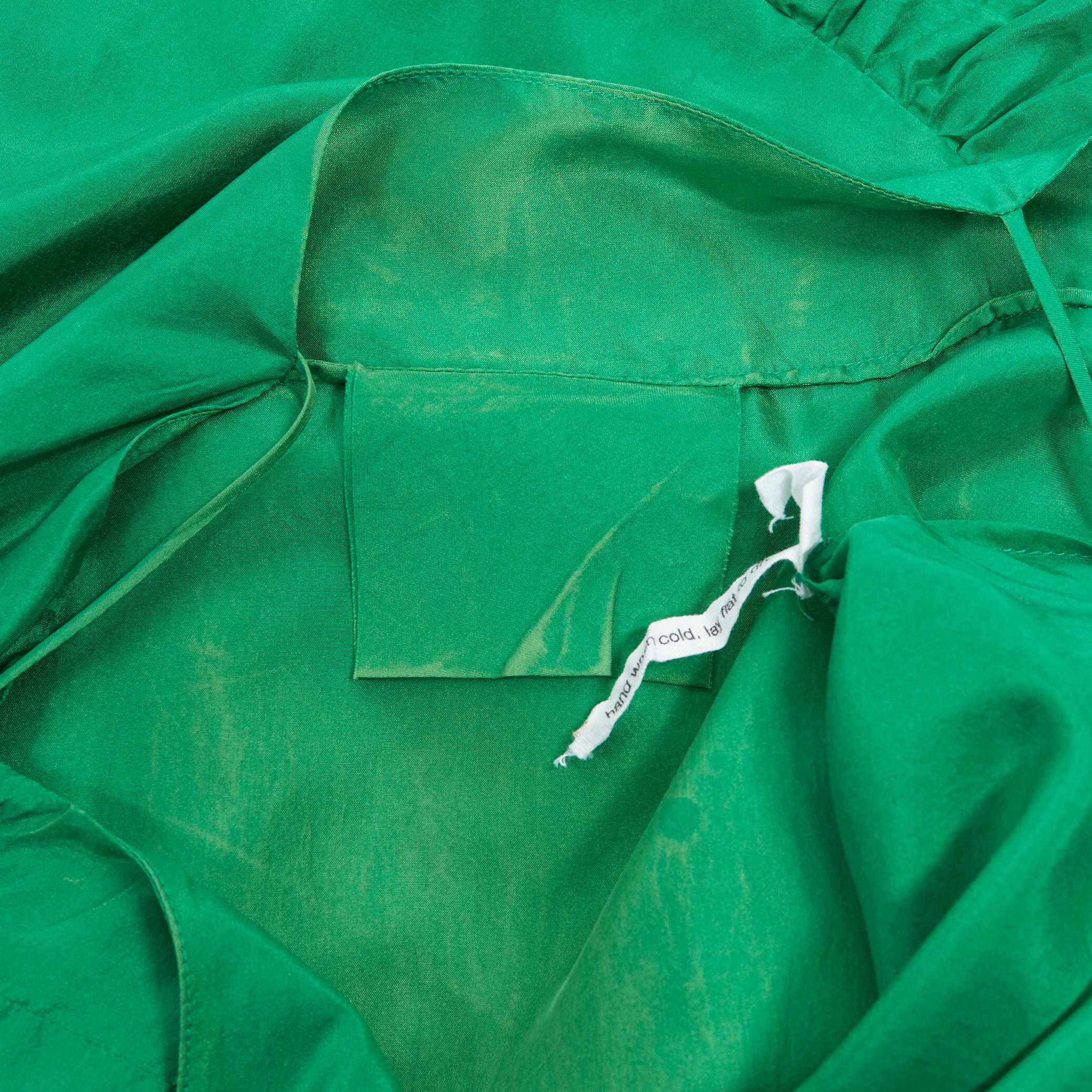 KALITA 100% silk kelly green tiered flared hem tie spaghetti strap maxi dress XS 2