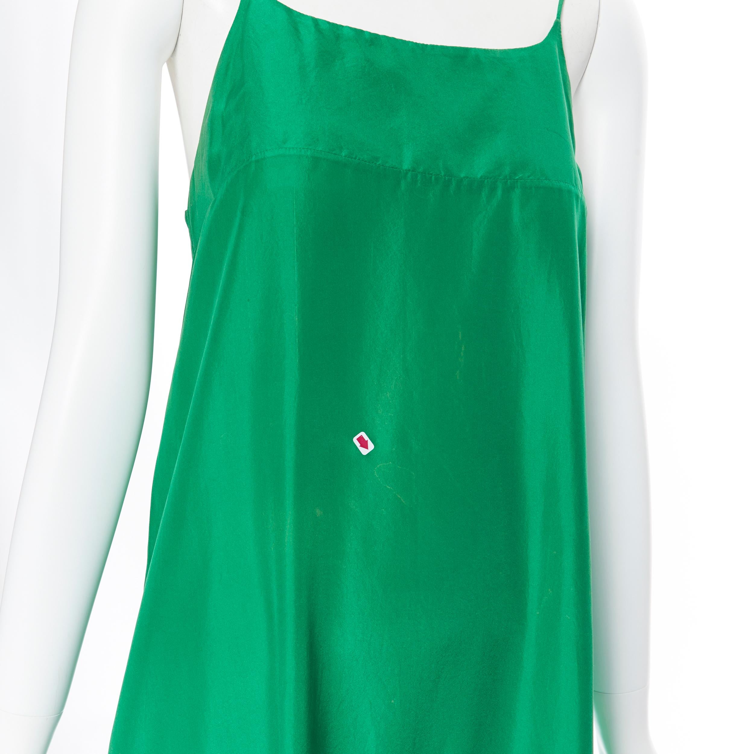 KALITA 100% silk kelly green tiered flared hem tie spaghetti strap maxi dress XS 1