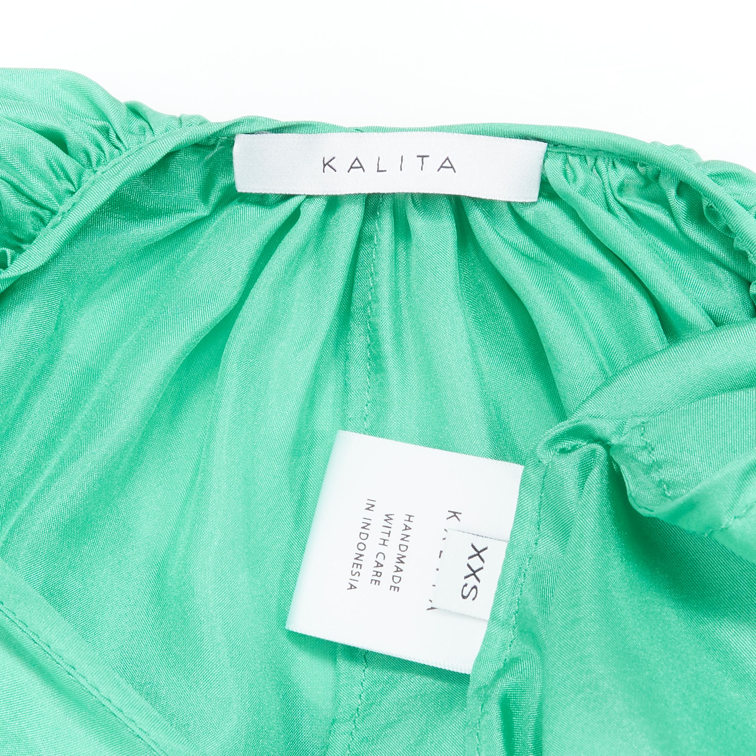 KALITA Brigitte Jade Green silk habotai open dipped back tier pleated dress XXS 4