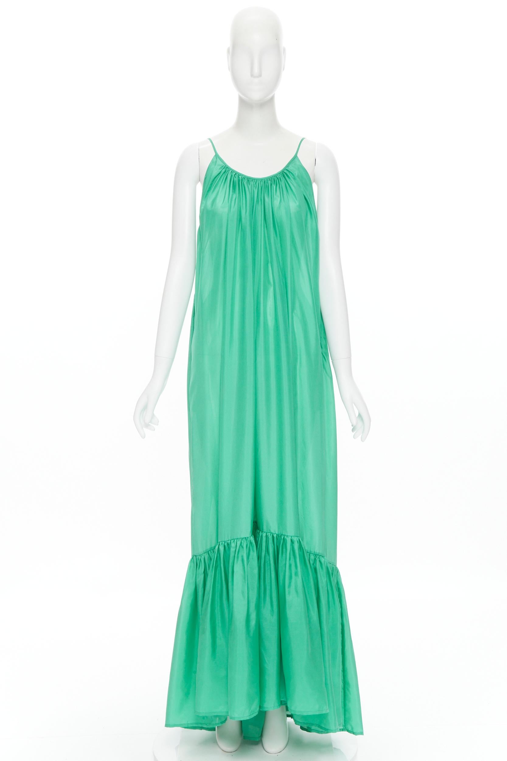 KALITA Brigitte Jade Green silk habotai open dipped back tier pleated dress XXS 5