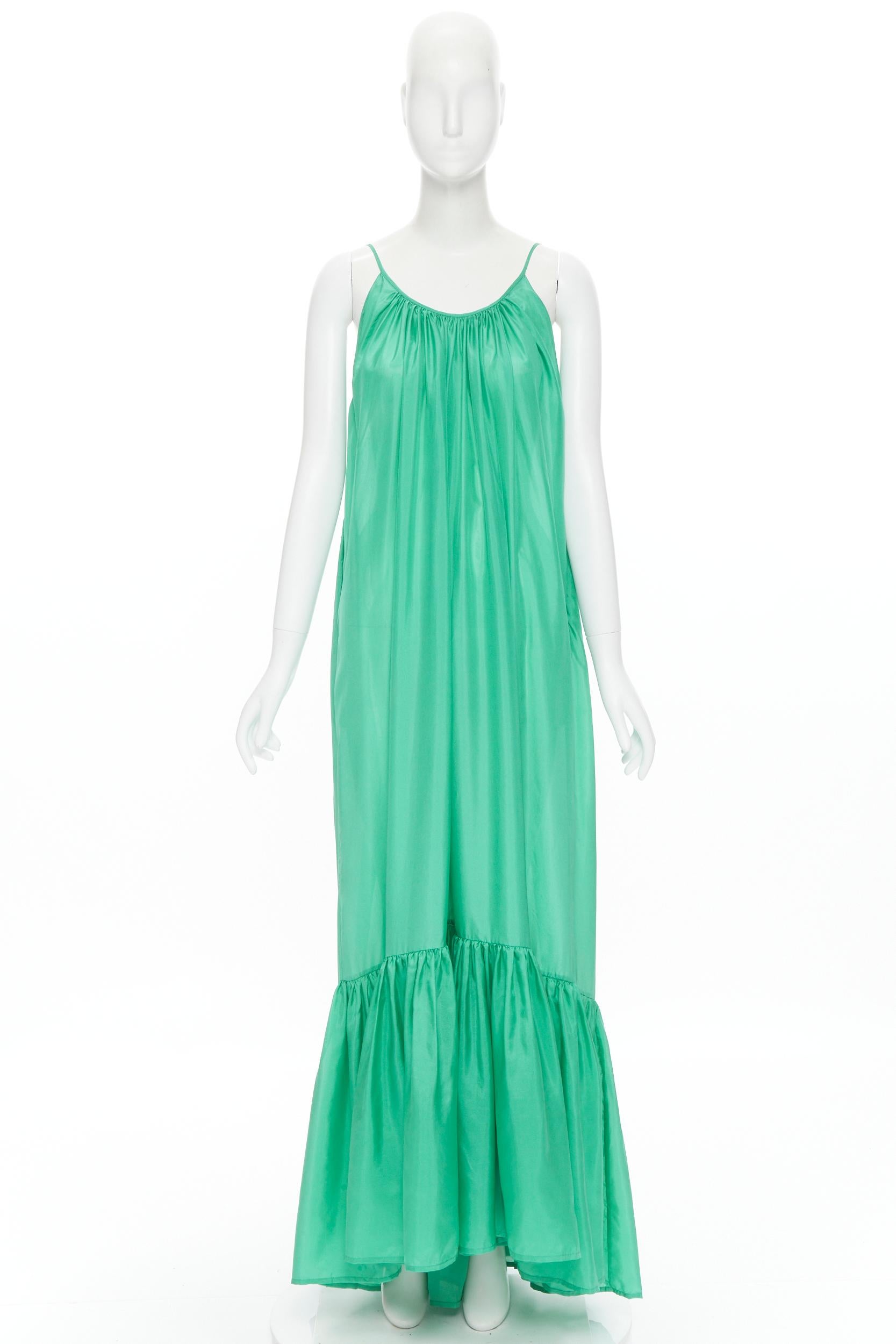 KALITA Brigitte Kelly Green silk habotai open dipped back tier pleated dress XXS 5