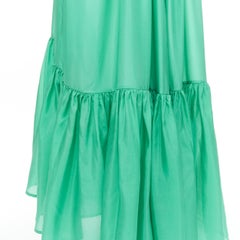 KALITA Brigitte Kelly Green silk habotai open dipped back tier pleated dress XXS