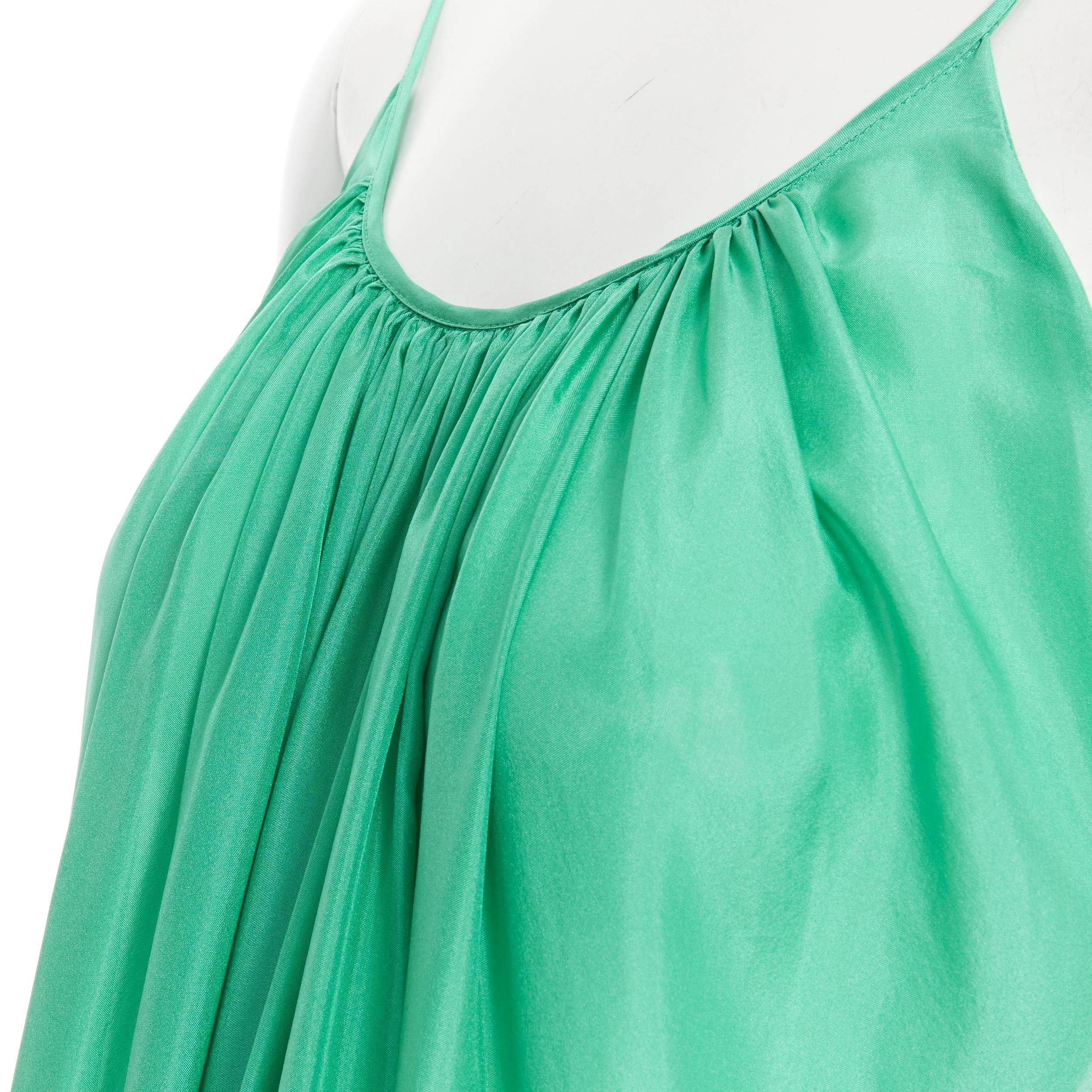 KALITA Brigitte Kelly Green silk habotai open dipped back tier pleated dress XXS 1