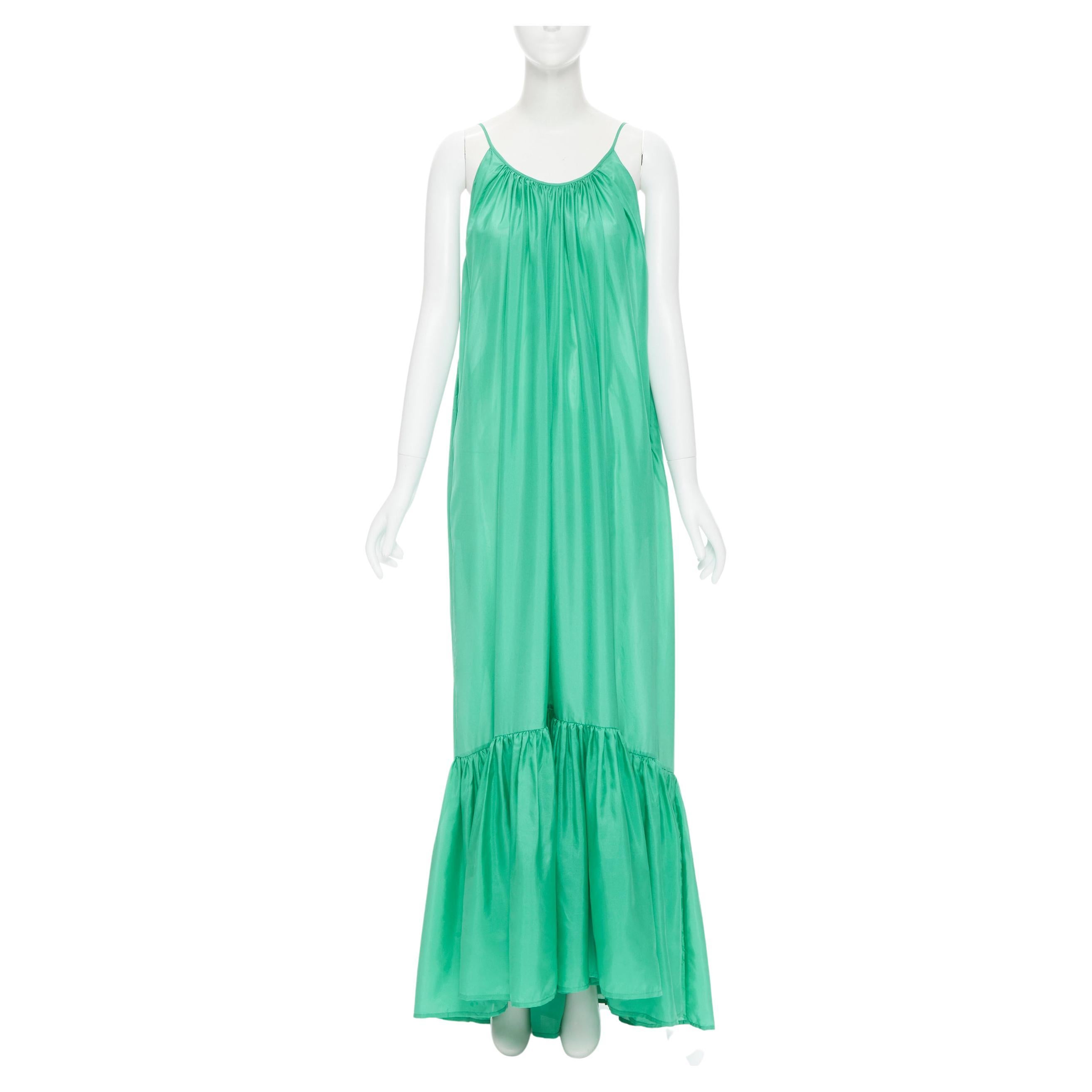 KALITA Brigitte Kelly Green silk habotai open dipped back tier pleated dress XXS