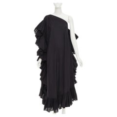 KALITA Evanthie black asymmetric one shoulder ruffled cotton dress S