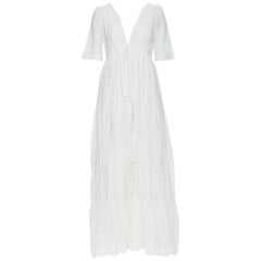 KALITA Weißes Baumwoll-Seiden-Boho-Kleid mit V-Ausschnitt und Gitter an der Taille XS