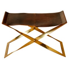 Kaljerone, stool, gilted bronze and leather, circa 1970, France.