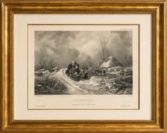 Kälkåkning, Swedish Winter Children Sledding Lithograph by Pehr Wickenberg, 1850