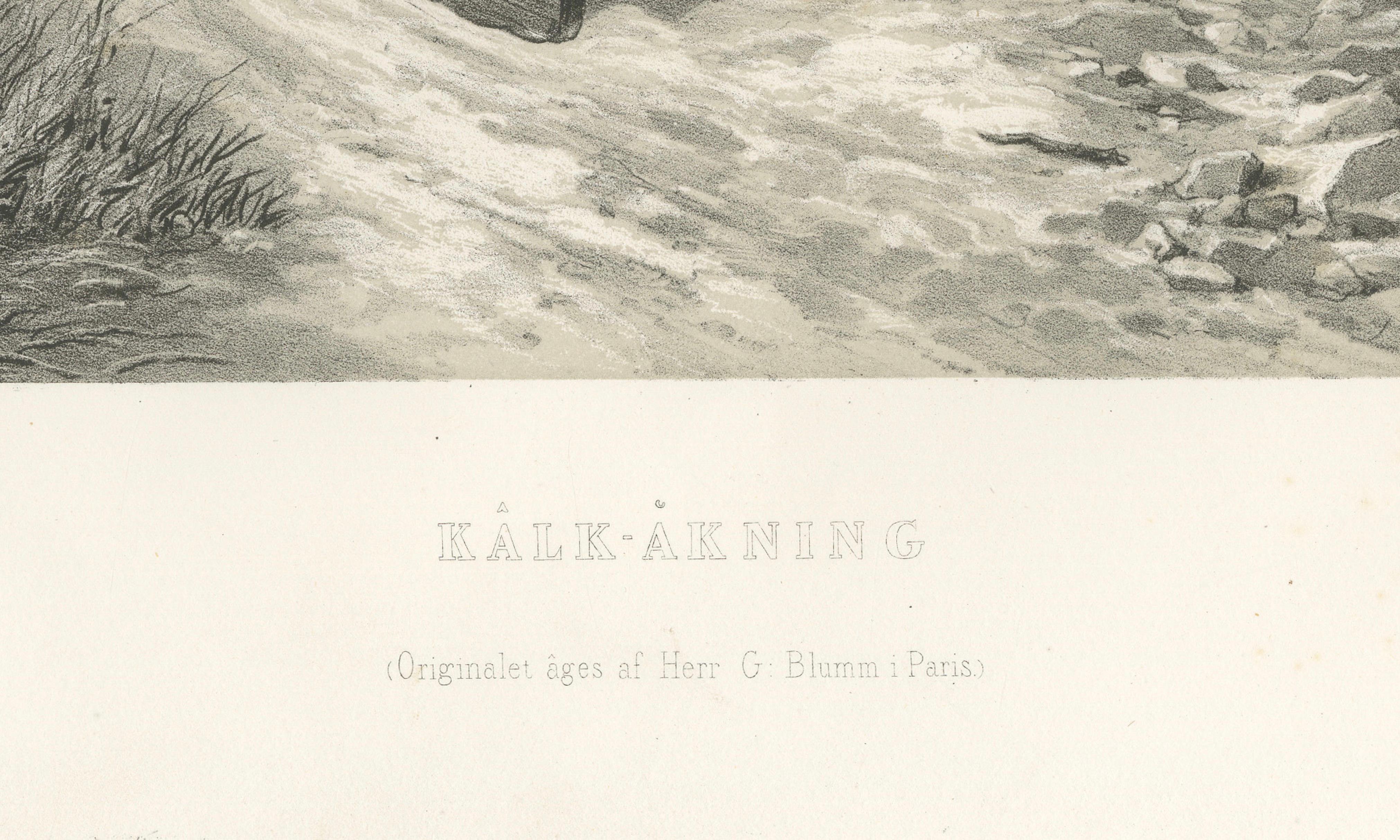 Kälkåkning, Swedish Winter Children Sledding Lithograph by Pehr Wickenberg, 1850