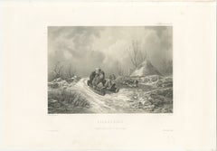 Kälkåkning, Swedish Winter Children Sledding Lithograph by Pehr Wickenberg, 1850