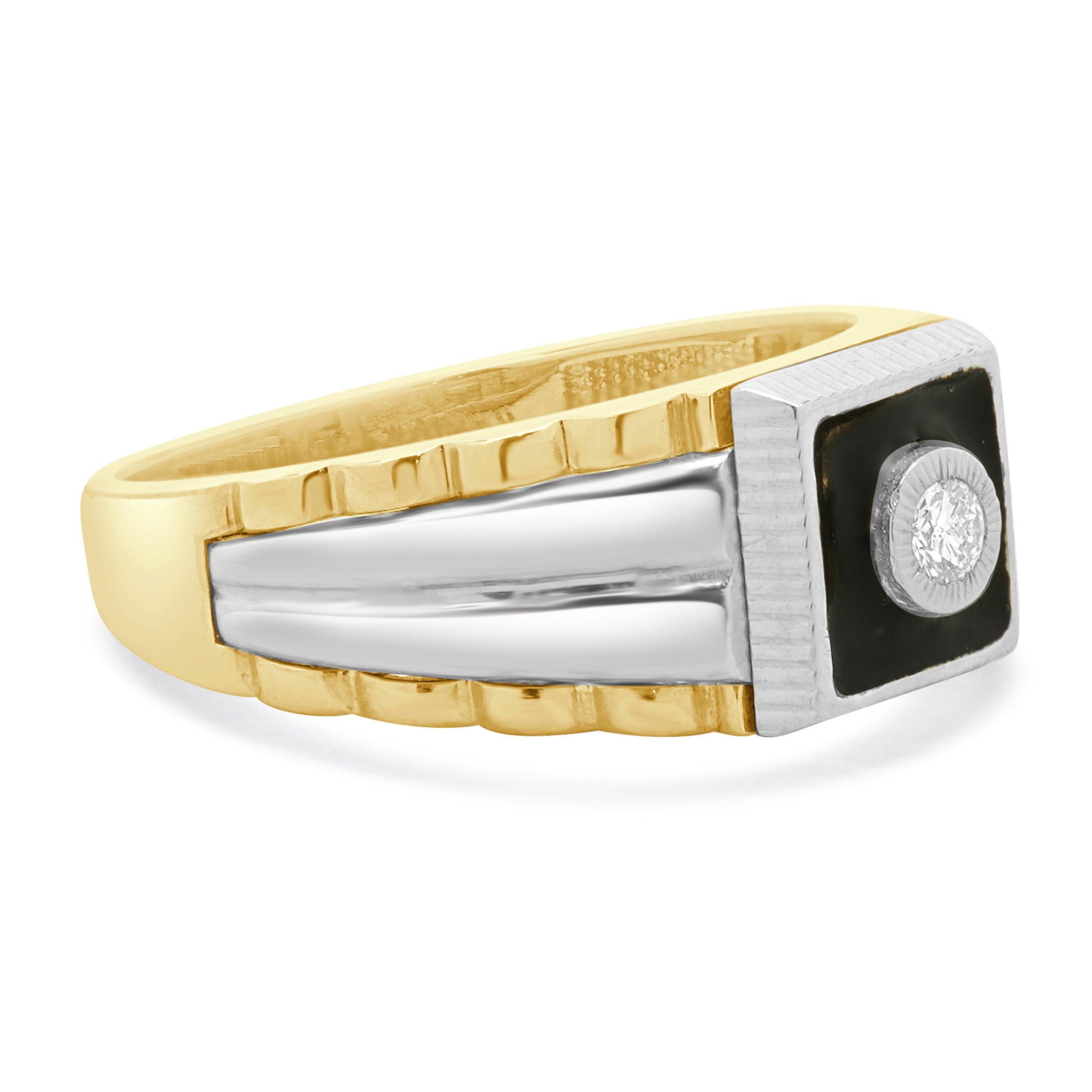 Kallati 14 Karat zweifarbiger Diamant und schwarzer Emaille Ring im Zustand „Hervorragend“ im Angebot in Scottsdale, AZ