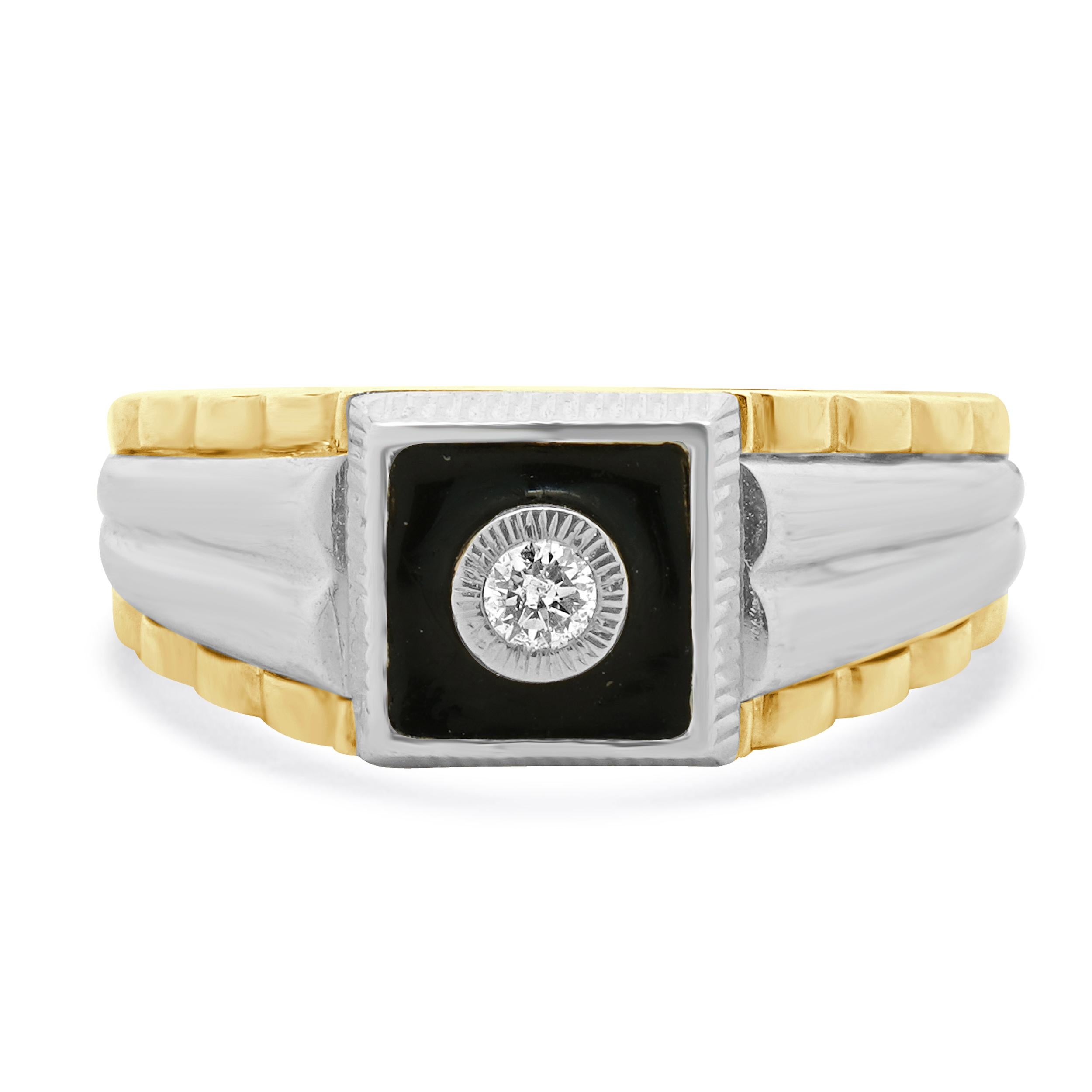 Anello Kallati 14 carati bicolore con diamanti e smalto nero