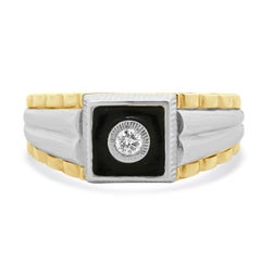 Kallati 14 Karat zweifarbiger Diamant und schwarzer Emaille Ring